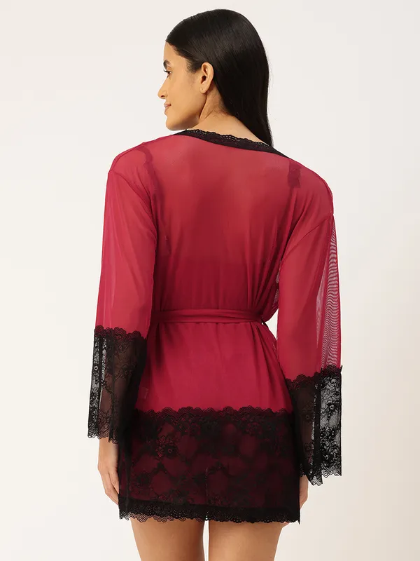 Red_Net/Lace_Babydoll_Nightwear_Robe_Set