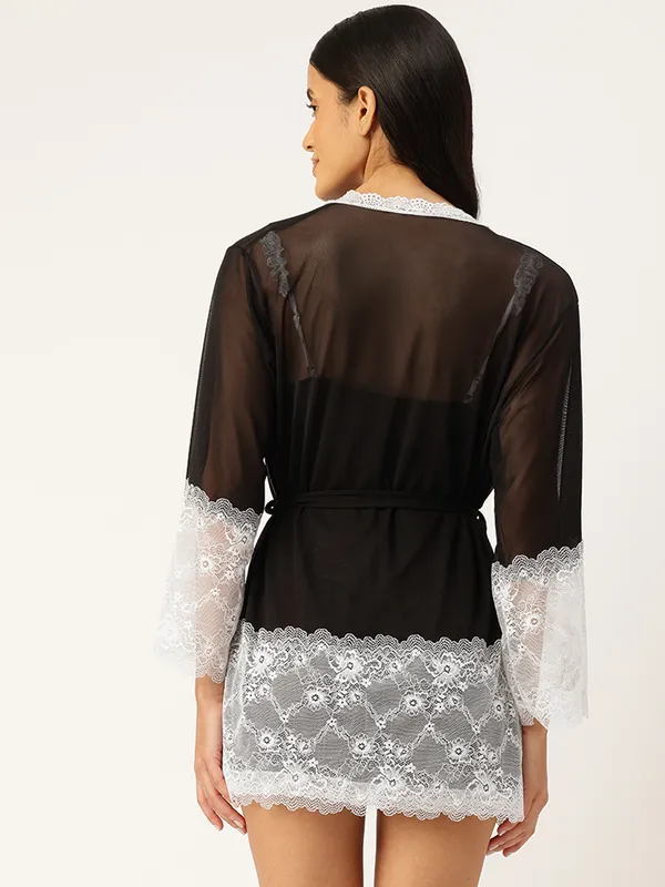 Black_Net/Lace_Babydoll_Nightwear_Robe_Set