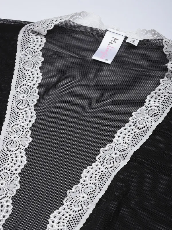 Black_Net/Lace_Babydoll_Nightwear_Robe_Set