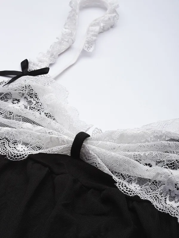 Black_Net/Lace_Babydoll_Nightwear_Robe_Set