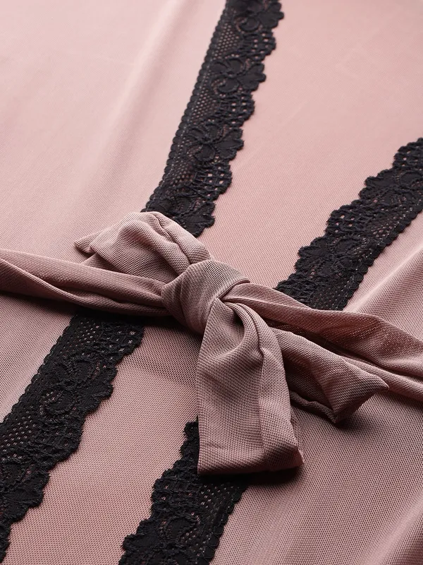 Brown_Net/Lace_Babydoll_Nightwear_Robe_Set