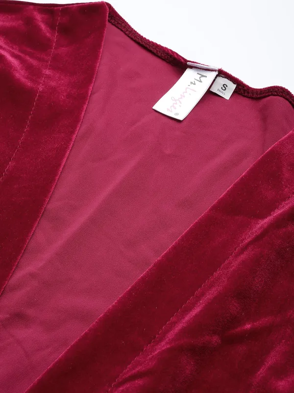 Maroon_Luxurious_Velvet_Babydoll_Nightwear_Robe_Set