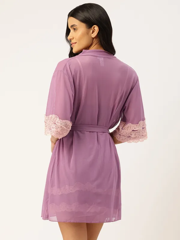 Purple_Net/Lace_Babydoll_Nightwear_Robe_Set