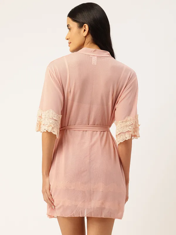 Beige_Net/Lace_Babydoll_Nightwear_Robe_Set