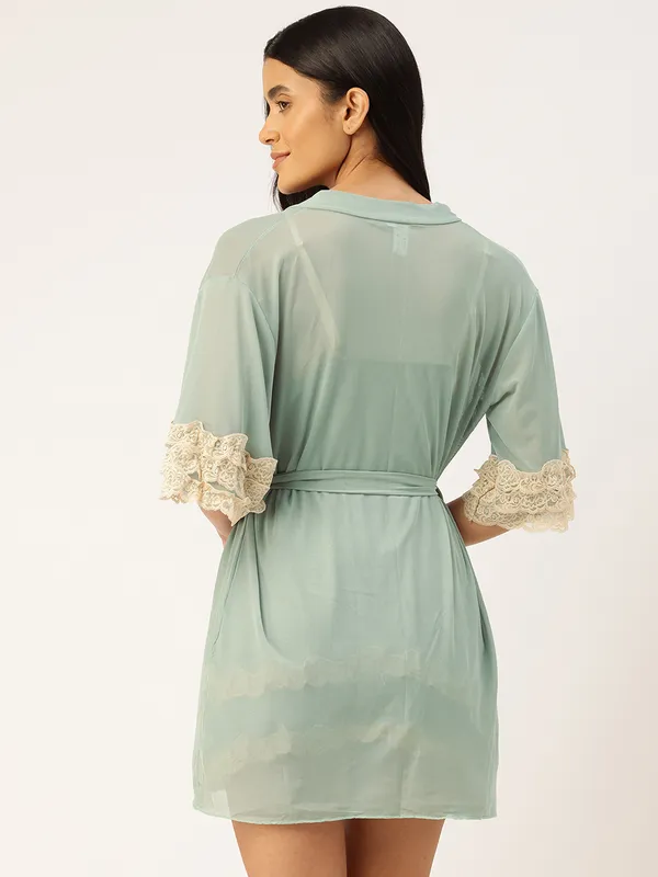 Pista_Green_Net/Lace_Babydoll_Nightwear_Robe_Set