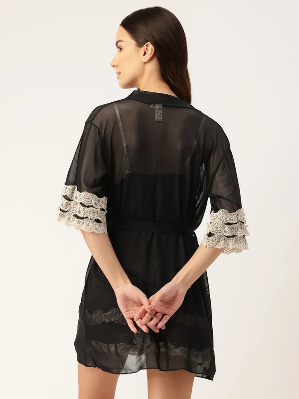 Black_Net/Lace_Babydoll_Nightwear_Robe_Set