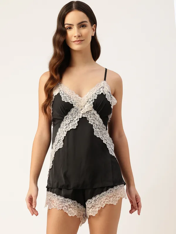 Black_Essential_Satin_Silk_Cami_Short_Set_For_Women