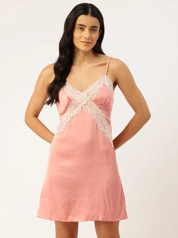Peach_Luxurious_Icy_Satin_Babydoll_Nightwear