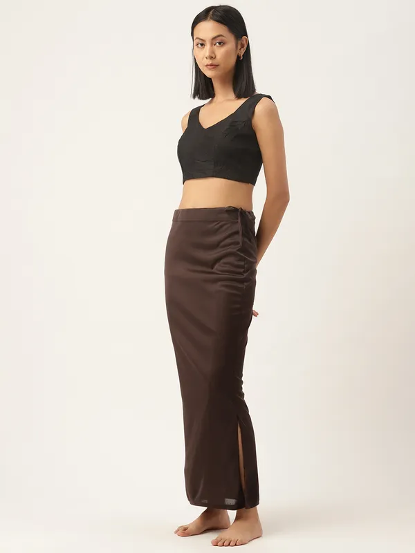 Dark_Brown_Solid_Saree_Shapewear_For_Women