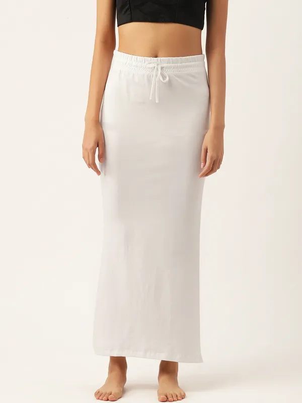 White_Solid_Knitted_Saree_Shapewear_For_Women