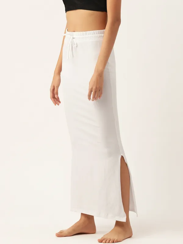 White_Solid_Knitted_Saree_Shapewear_For_Women
