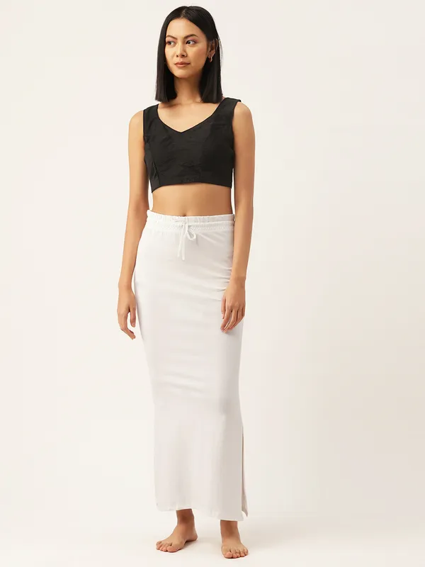 White_Solid_Knitted_Saree_Shapewear_For_Women