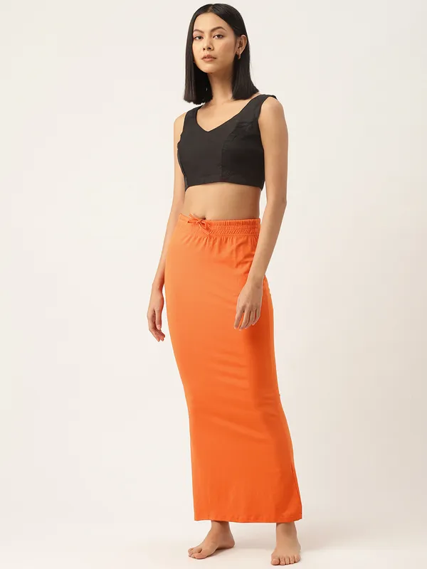 Orange_Solid_Knitted_Saree_Shapewear_For_Women