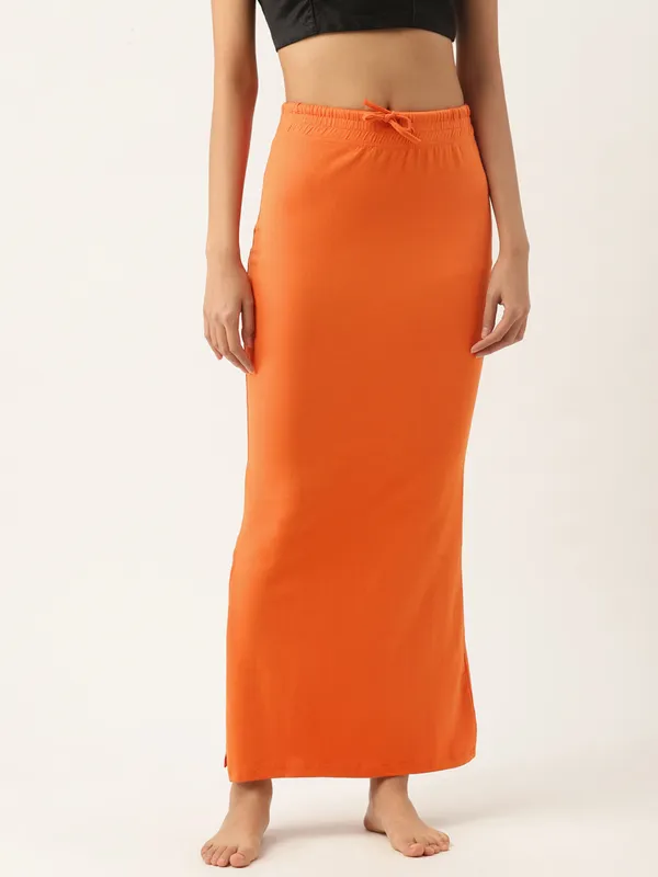 Orange_Solid_Knitted_Saree_Shapewear_For_Women