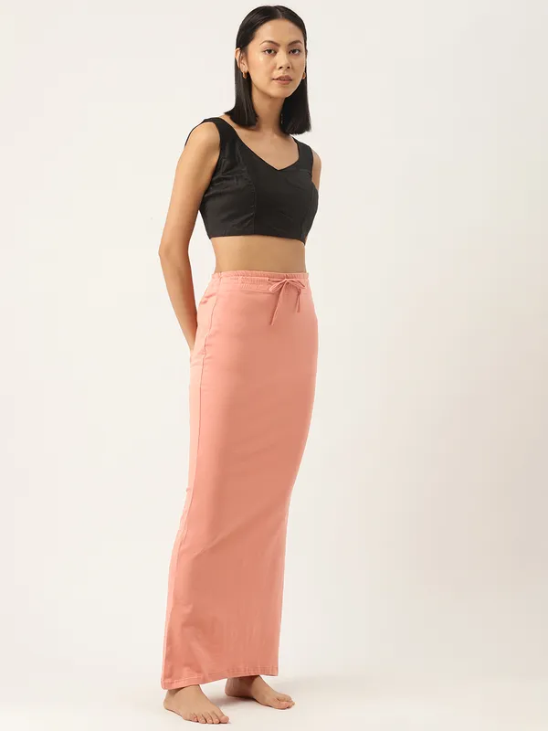 Rust_Solid_Knitted_Saree_Shapewear_For_Women