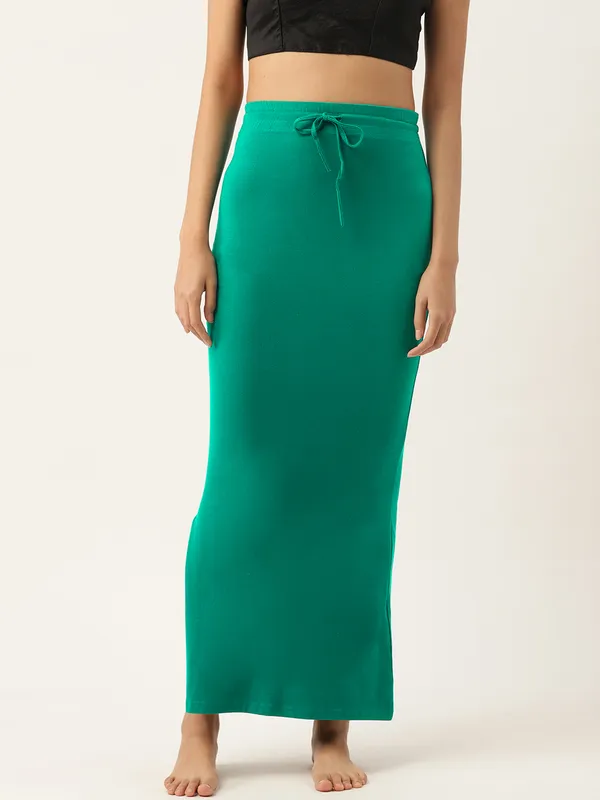 Peacock_Green_Solid_Knitted_Saree_Shapewear_For_Women