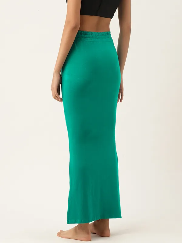 Peacock_Green_Solid_Knitted_Saree_Shapewear_For_Women