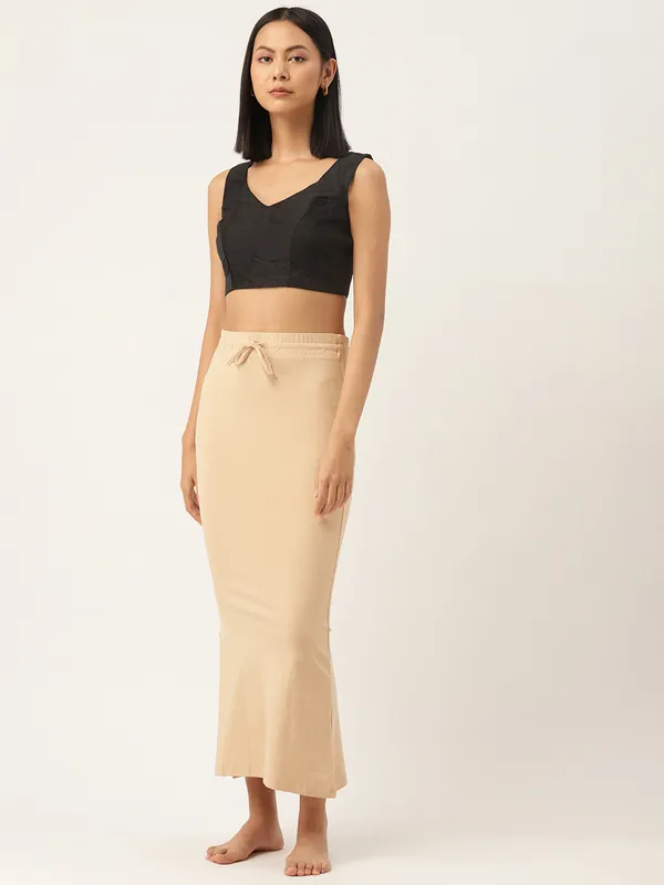 Beige_Solid_Knitted_Saree_Shapewear_For_Women