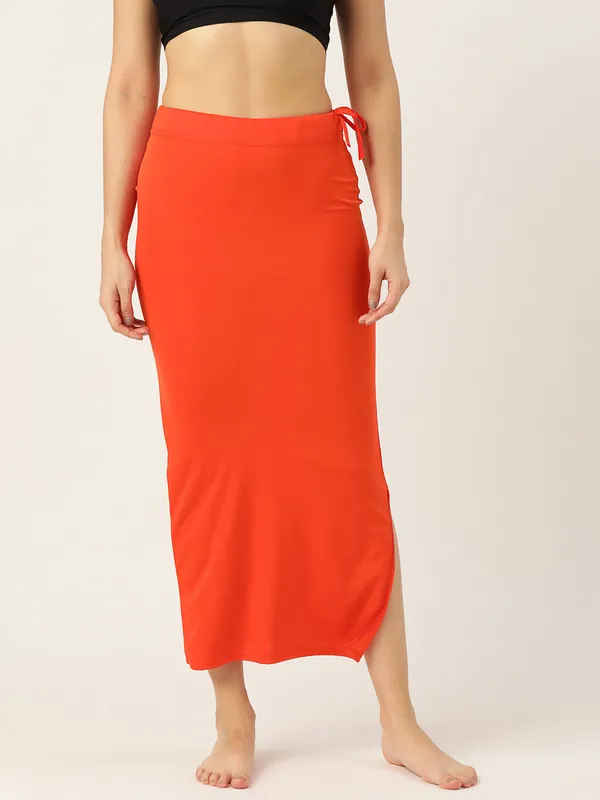 Saffron_Red_Solid_Saree_Shapewear_For_Women