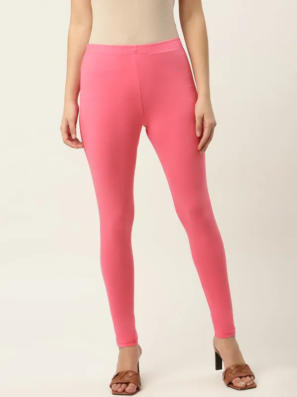 Rose_Pink_Viscose_Rayon_Elasticated_Waistband_Ankle_Length_Leggings_For_Women_&_Girls