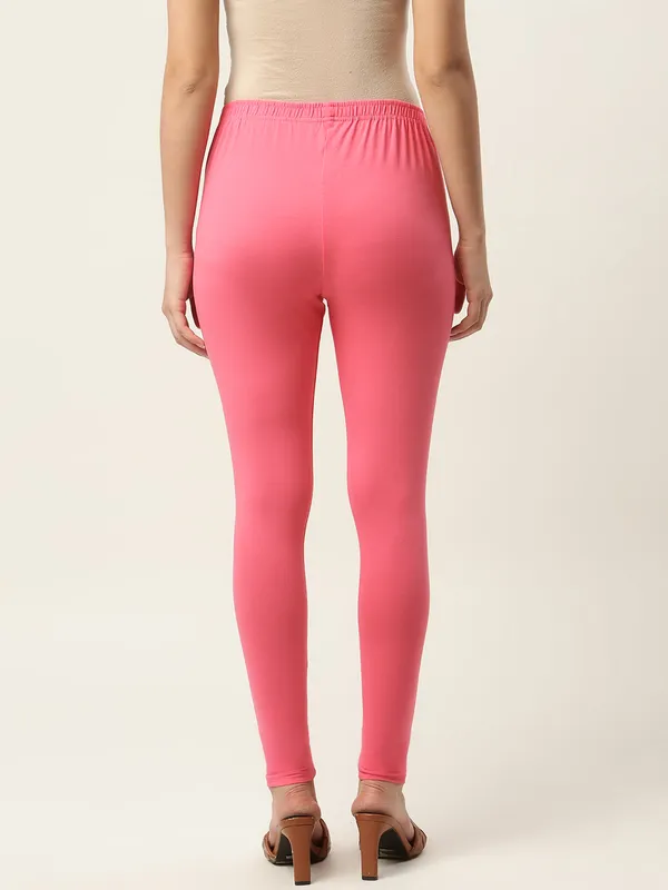 Rose_Pink_Viscose_Rayon_Elasticated_Waistband_Ankle_Length_Leggings_For_Women_&_Girls