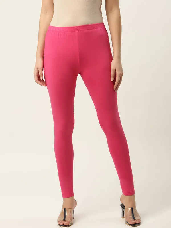 Pink_Viscose_Rayon_Elasticated_Waistband_Ankle_Length_Leggings_For_Women_&_Girls