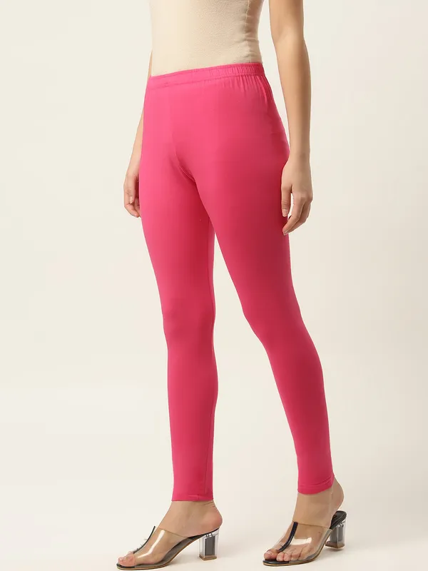Pink_Viscose_Rayon_Elasticated_Waistband_Ankle_Length_Leggings_For_Women_&_Girls