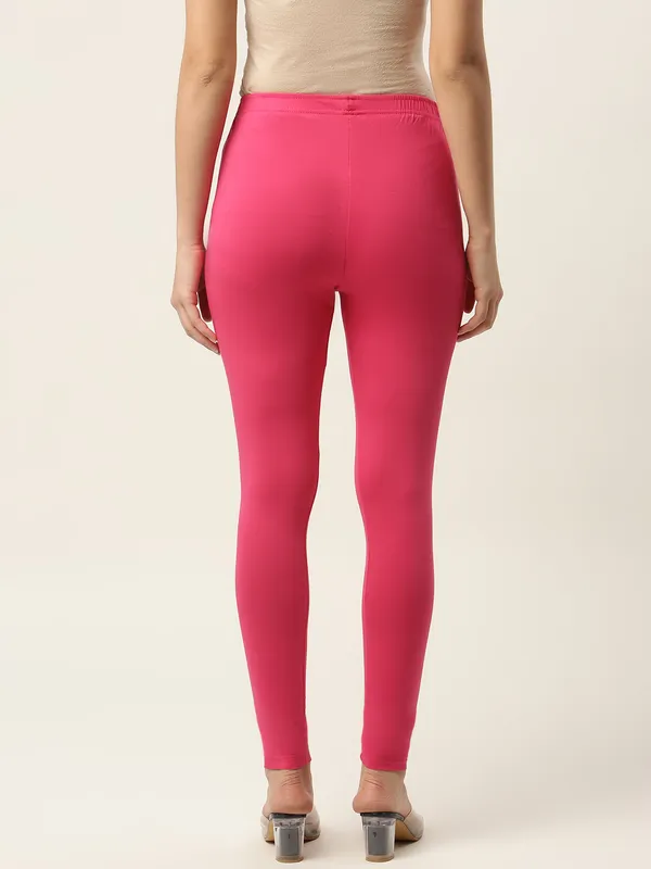 Pink_Viscose_Rayon_Elasticated_Waistband_Ankle_Length_Leggings_For_Women_&_Girls