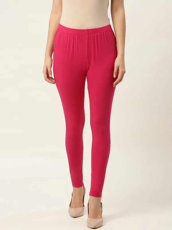 Dark_Pink_Viscose_Rayon_Elasticated_Waistband_Ankle_Length_Leggings_For_Women_&_Girls