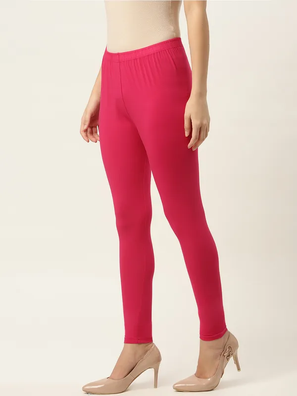 Dark_Pink_Viscose_Rayon_Elasticated_Waistband_Ankle_Length_Leggings_For_Women_&_Girls