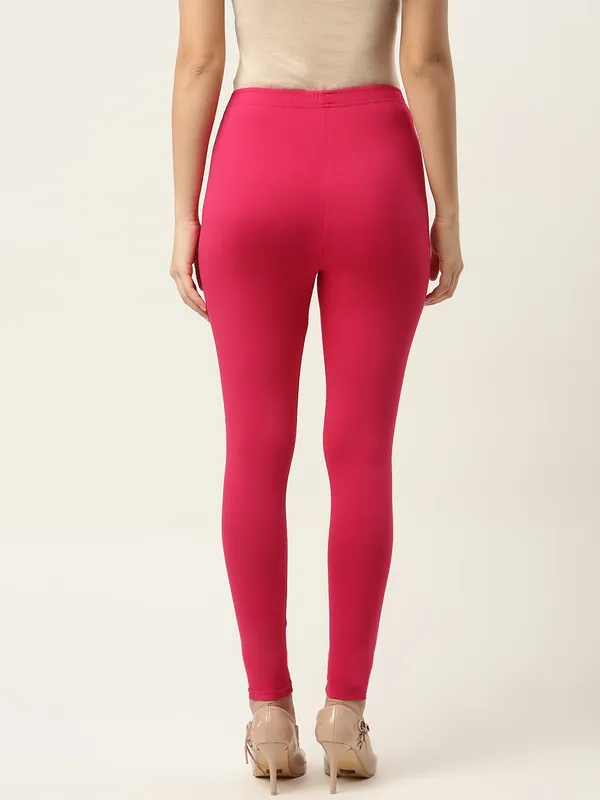 Dark_Pink_Viscose_Rayon_Elasticated_Waistband_Ankle_Length_Leggings_For_Women_&_Girls