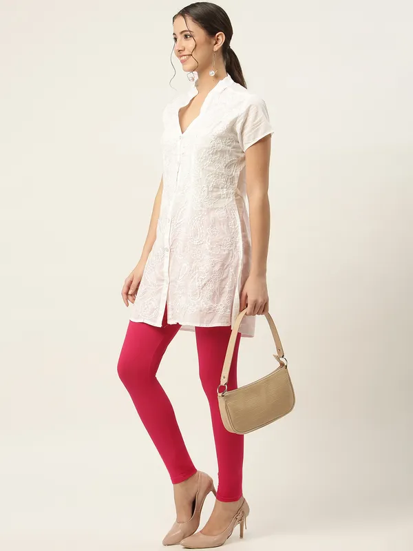 Dark_Pink_Viscose_Rayon_Elasticated_Waistband_Ankle_Length_Leggings_For_Women_&_Girls