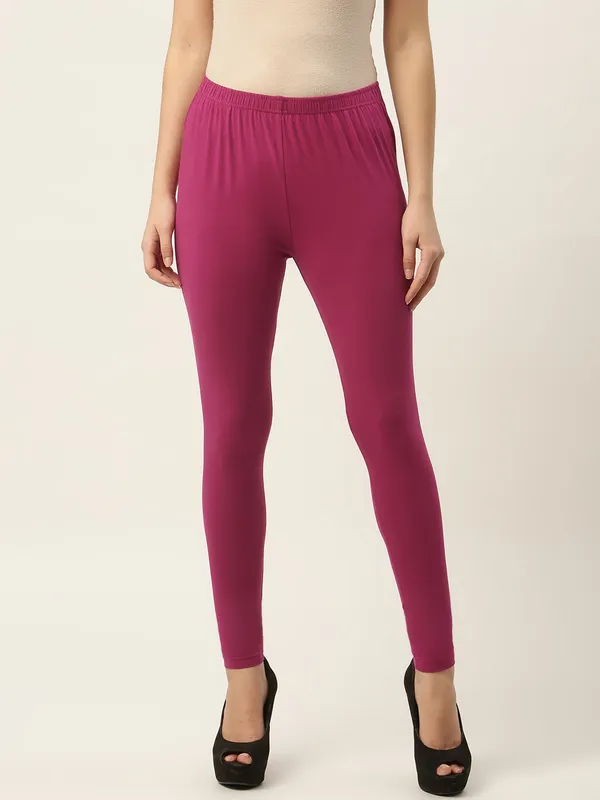 Magenta_Viscose_Rayon_Elasticated_Waistband_Ankle_Length_Leggings_For_Women_&_Girls