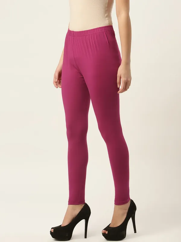 Magenta_Viscose_Rayon_Elasticated_Waistband_Ankle_Length_Leggings_For_Women_&_Girls