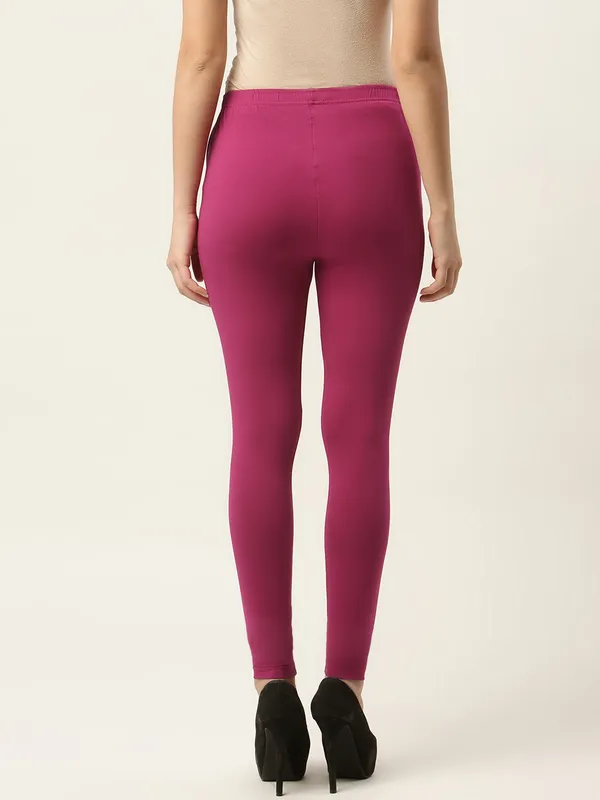Magenta_Viscose_Rayon_Elasticated_Waistband_Ankle_Length_Leggings_For_Women_&_Girls