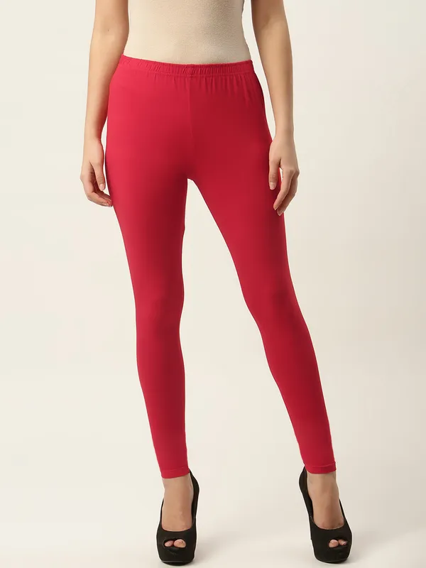 Red_Viscose_Rayon_Elasticated_Waistband_Ankle_Length_Leggings_For_Women_&_Girls