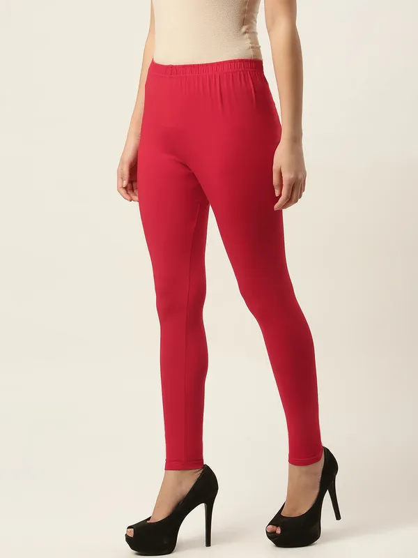 Red_Viscose_Rayon_Elasticated_Waistband_Ankle_Length_Leggings_For_Women_&_Girls