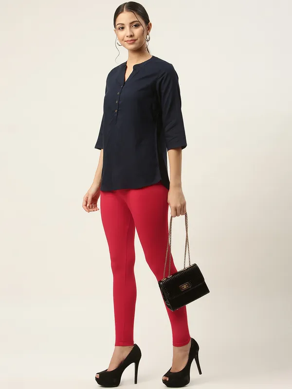 Red_Viscose_Rayon_Elasticated_Waistband_Ankle_Length_Leggings_For_Women_&_Girls