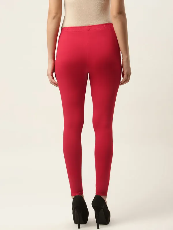 Red_Viscose_Rayon_Elasticated_Waistband_Ankle_Length_Leggings_For_Women_&_Girls