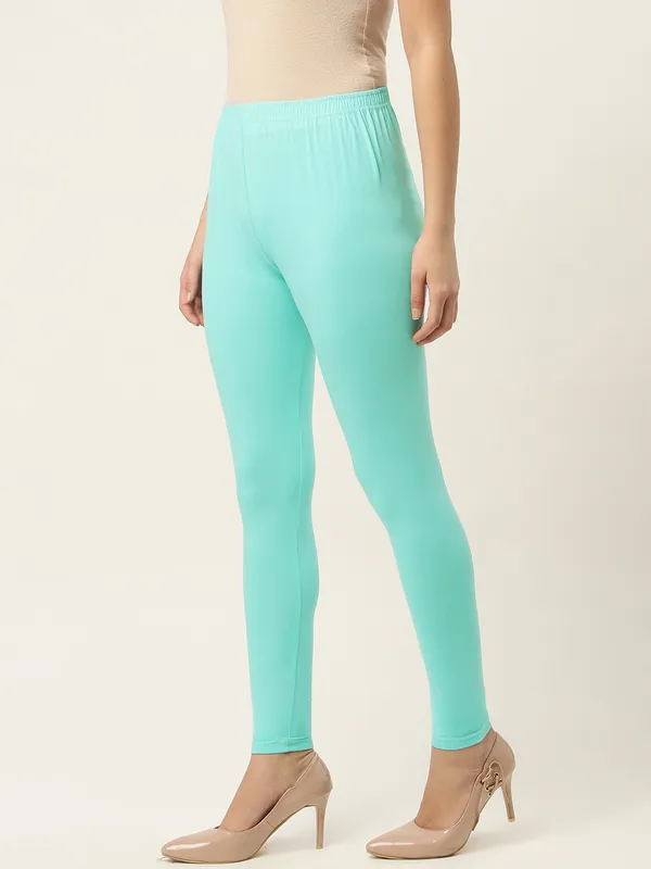 Sea_Green_Viscose_Rayon_Elasticated_Waistband_Ankle_Length_Leggings_For_Women_&_Girls