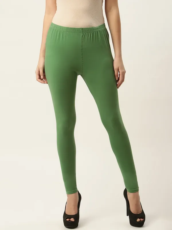 Olive_Green_Viscose_Rayon_Elasticated_Waistband_Ankle_Length_Leggings_For_Women_&_Girls