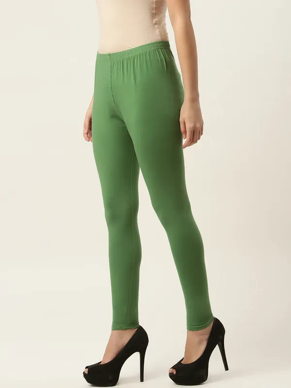 Olive_Green_Viscose_Rayon_Elasticated_Waistband_Ankle_Length_Leggings_For_Women_&_Girls