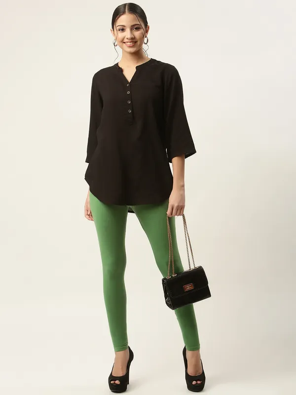 Olive_Green_Viscose_Rayon_Elasticated_Waistband_Ankle_Length_Leggings_For_Women_&_Girls