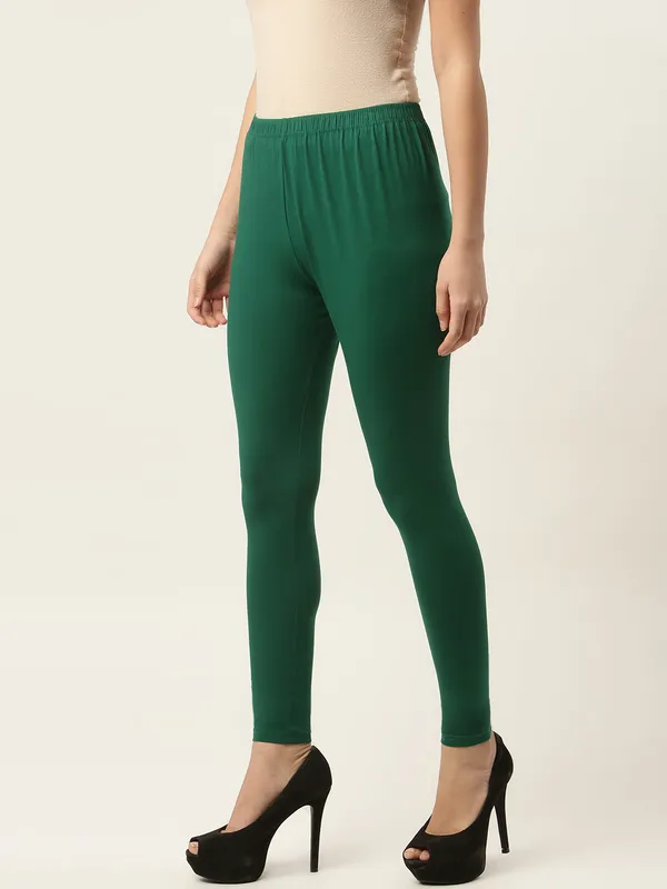 Green_Viscose_Rayon_Elasticated_Waistband_Ankle_Length_Leggings_For_Women_&_Girls