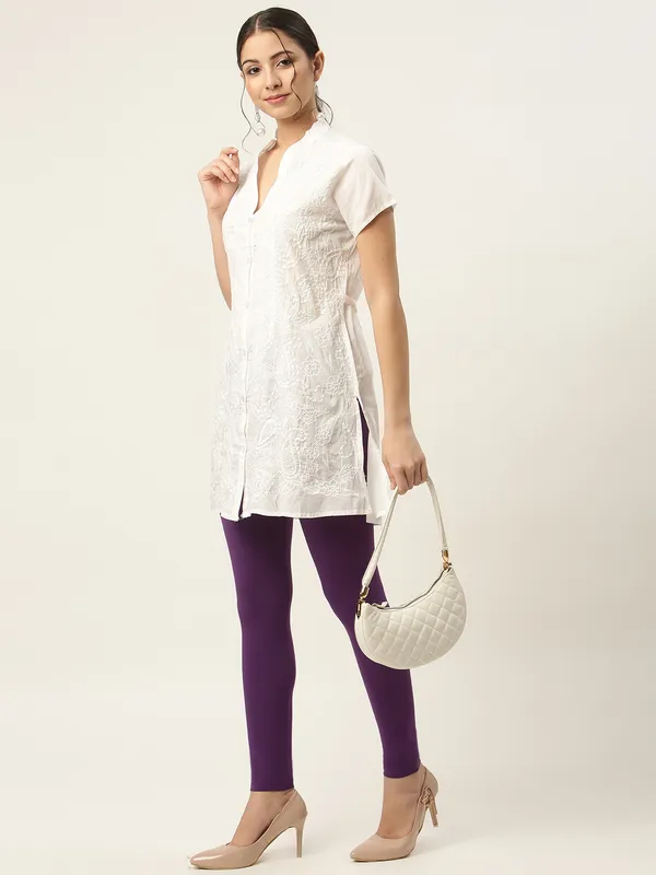 Purple_Viscose_Rayon_Elasticated_Waistband_Ankle_Length_Leggings_For_Women_&_Girls