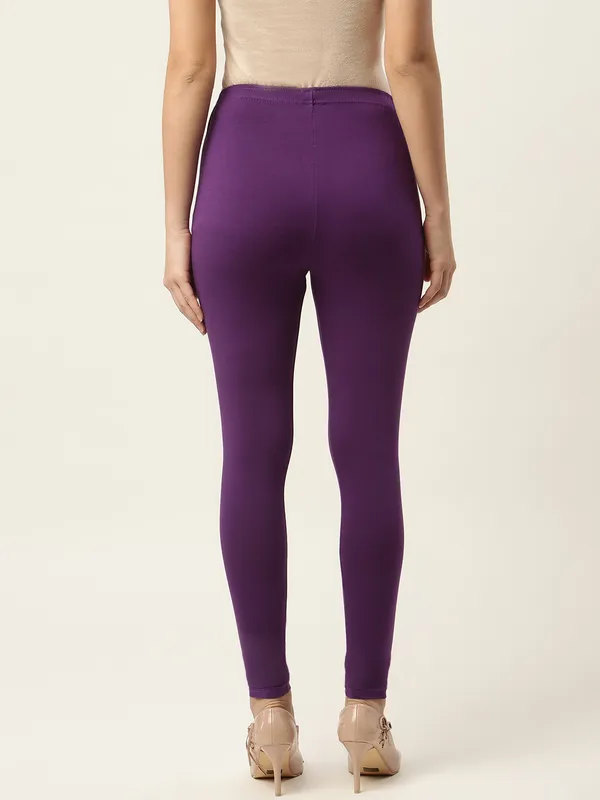 Purple_Viscose_Rayon_Elasticated_Waistband_Ankle_Length_Leggings_For_Women_&_Girls