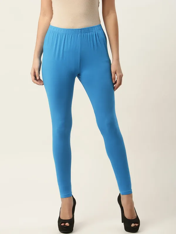 Blue_Viscose_Rayon_Elasticated_Waistband_Ankle_Length_Leggings_For_Women_&_Girls