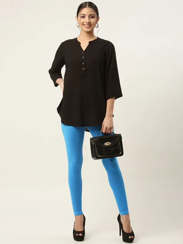 Blue_Viscose_Rayon_Elasticated_Waistband_Ankle_Length_Leggings_For_Women_&_Girls