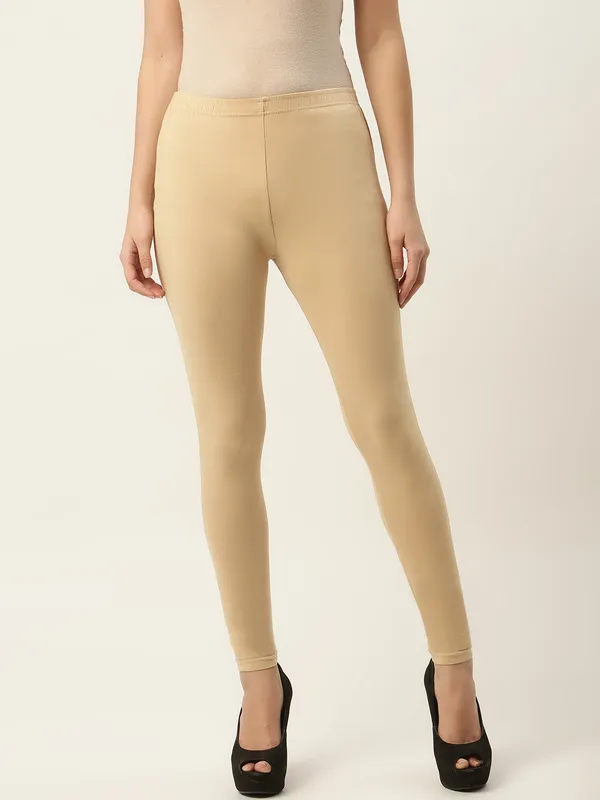 Light_Khaki_Viscose_Rayon_Elasticated_Waistband_Ankle_Length_Leggings_For_Women_&_Girls