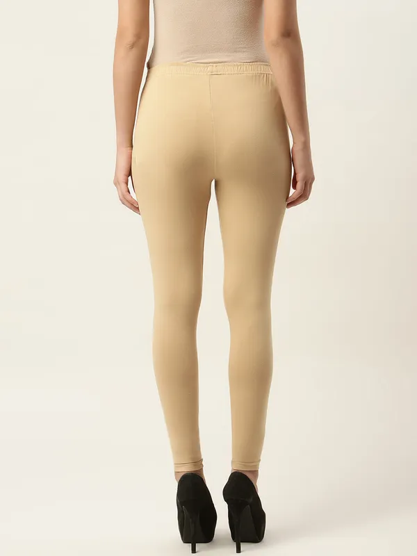 Light_Khaki_Viscose_Rayon_Elasticated_Waistband_Ankle_Length_Leggings_For_Women_&_Girls